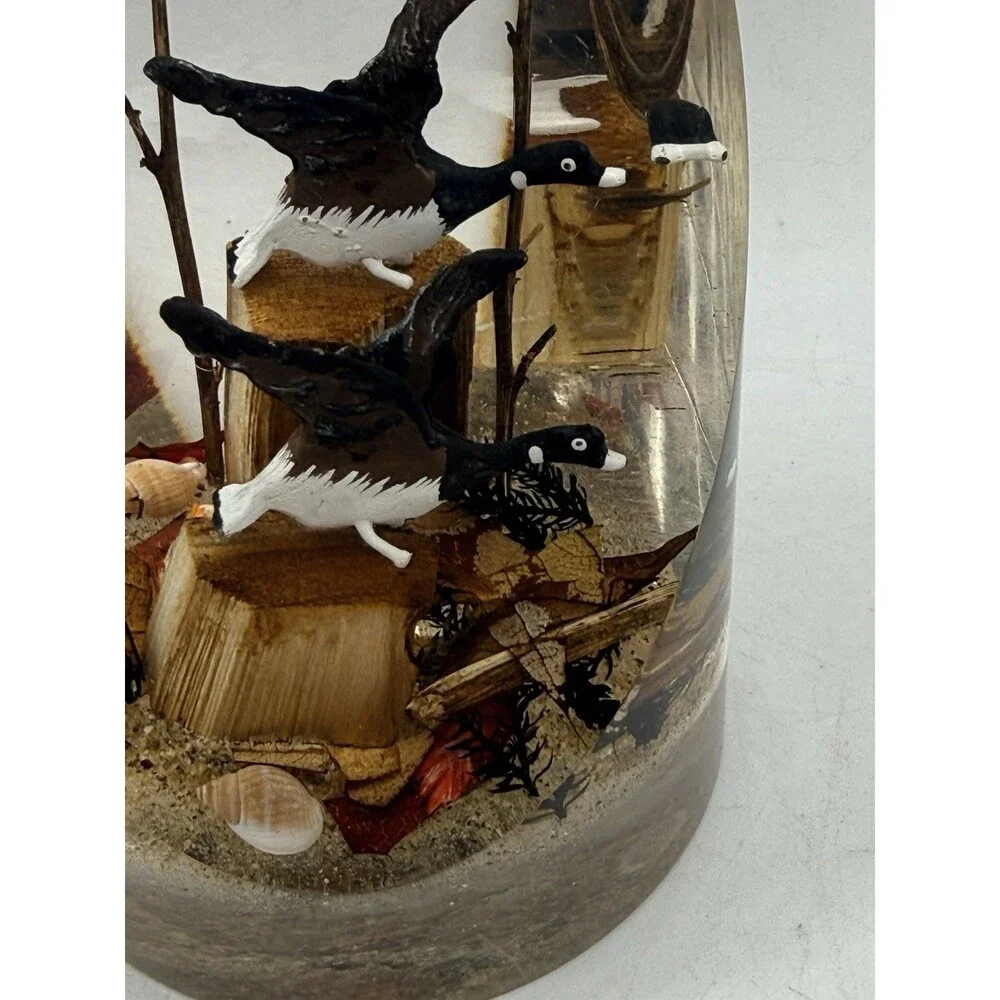 Vintage Large Lucite Carved Canadian Geese Diorama Display Paperweight 1980s
